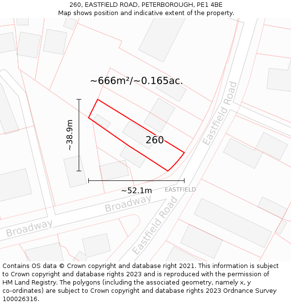 260, EASTFIELD ROAD, PETERBOROUGH, PE1 4BE: Plot and title map