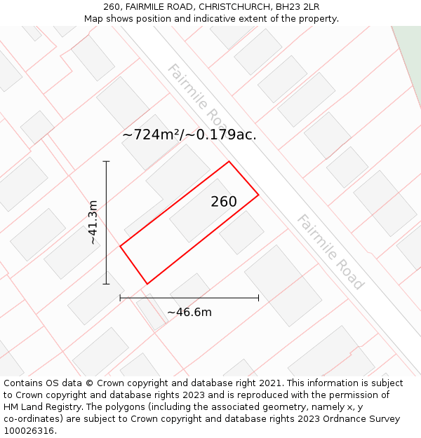 260, FAIRMILE ROAD, CHRISTCHURCH, BH23 2LR: Plot and title map