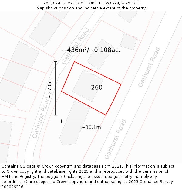 260, GATHURST ROAD, ORRELL, WIGAN, WN5 8QE: Plot and title map