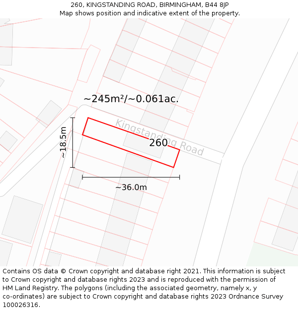 260, KINGSTANDING ROAD, BIRMINGHAM, B44 8JP: Plot and title map