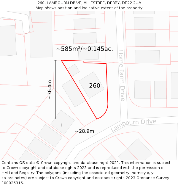 260, LAMBOURN DRIVE, ALLESTREE, DERBY, DE22 2UA: Plot and title map