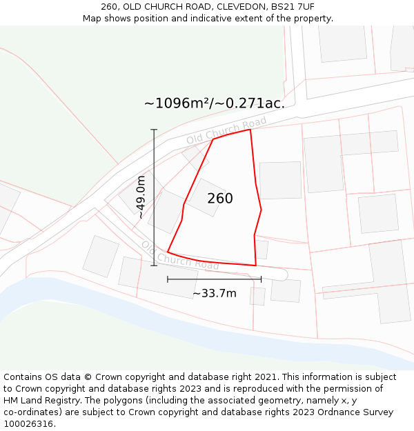 260, OLD CHURCH ROAD, CLEVEDON, BS21 7UF: Plot and title map