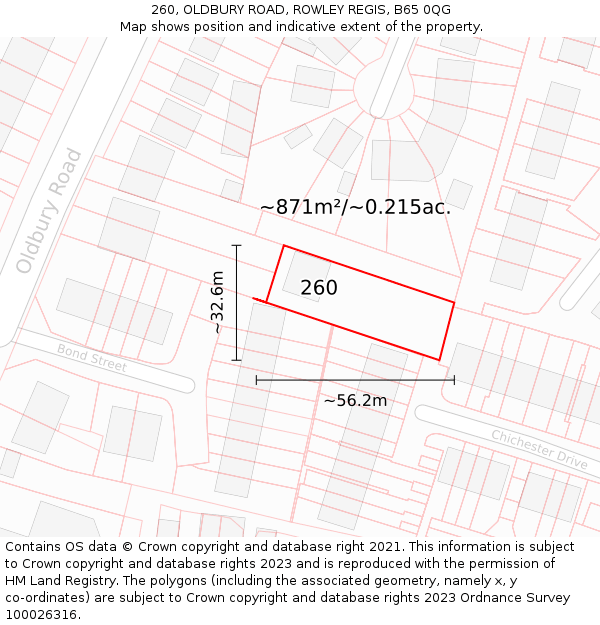 260, OLDBURY ROAD, ROWLEY REGIS, B65 0QG: Plot and title map