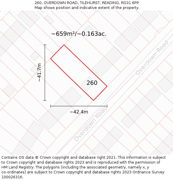260, OVERDOWN ROAD, TILEHURST, READING, RG31 6PP: Plot and title map