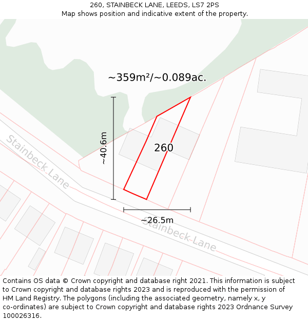260, STAINBECK LANE, LEEDS, LS7 2PS: Plot and title map