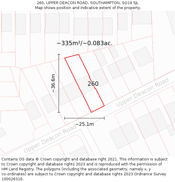 260, UPPER DEACON ROAD, SOUTHAMPTON, SO19 5JL: Plot and title map