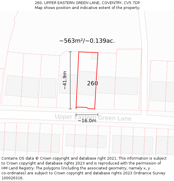 260, UPPER EASTERN GREEN LANE, COVENTRY, CV5 7DP: Plot and title map