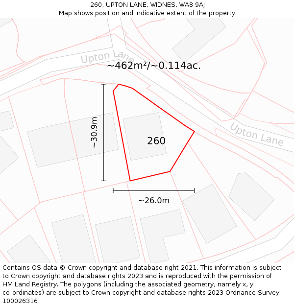 260, UPTON LANE, WIDNES, WA8 9AJ: Plot and title map