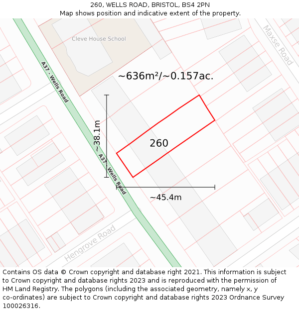 260, WELLS ROAD, BRISTOL, BS4 2PN: Plot and title map