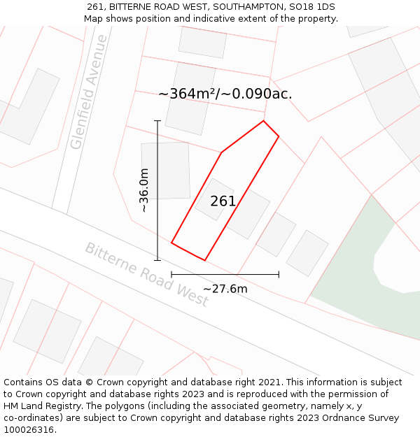 261, BITTERNE ROAD WEST, SOUTHAMPTON, SO18 1DS: Plot and title map