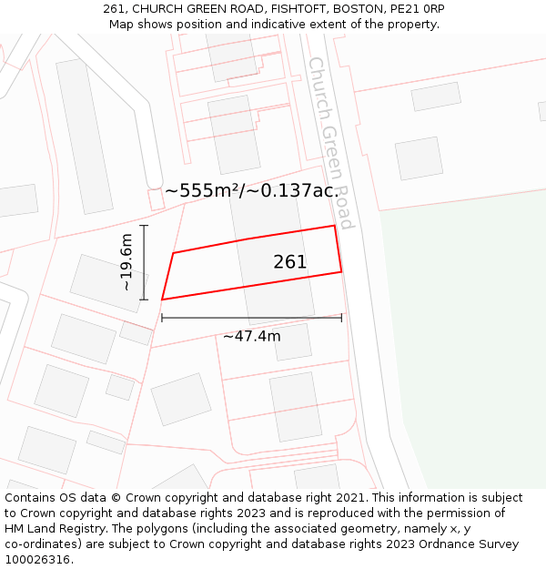 261, CHURCH GREEN ROAD, FISHTOFT, BOSTON, PE21 0RP: Plot and title map