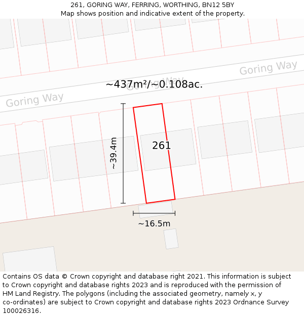 261, GORING WAY, FERRING, WORTHING, BN12 5BY: Plot and title map