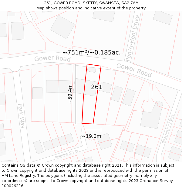 261, GOWER ROAD, SKETTY, SWANSEA, SA2 7AA: Plot and title map