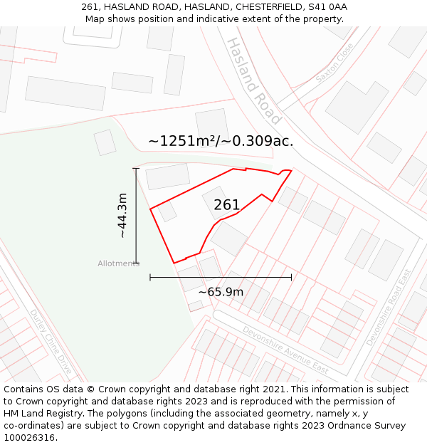 261, HASLAND ROAD, HASLAND, CHESTERFIELD, S41 0AA: Plot and title map