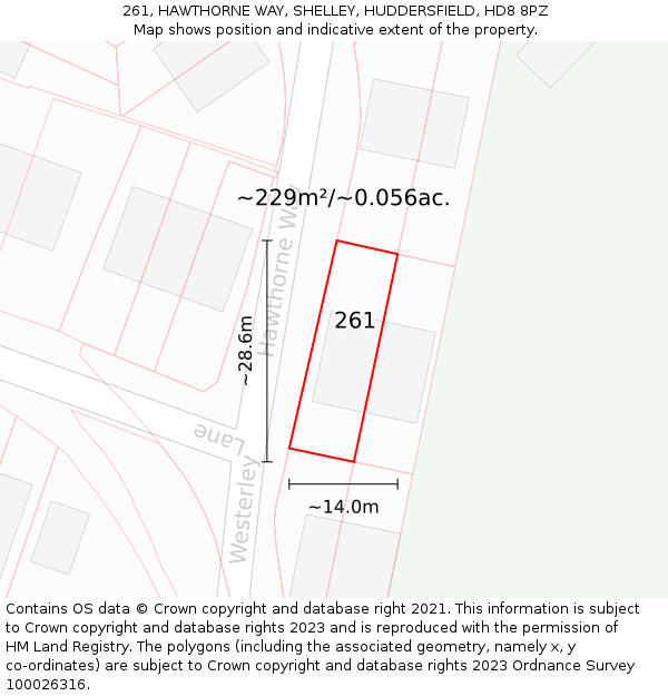 261, HAWTHORNE WAY, SHELLEY, HUDDERSFIELD, HD8 8PZ: Plot and title map
