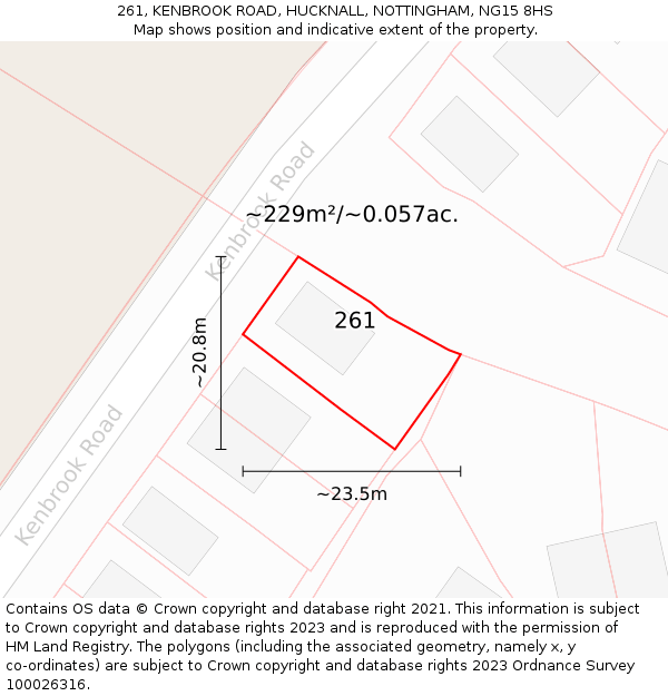 261, KENBROOK ROAD, HUCKNALL, NOTTINGHAM, NG15 8HS: Plot and title map