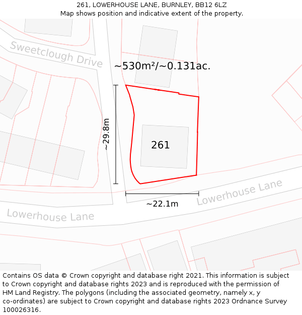 261, LOWERHOUSE LANE, BURNLEY, BB12 6LZ: Plot and title map