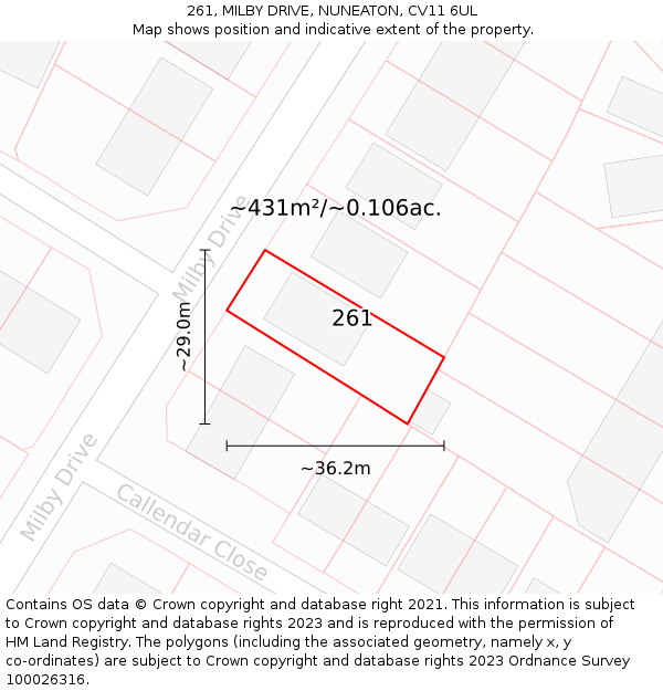 261, MILBY DRIVE, NUNEATON, CV11 6UL: Plot and title map