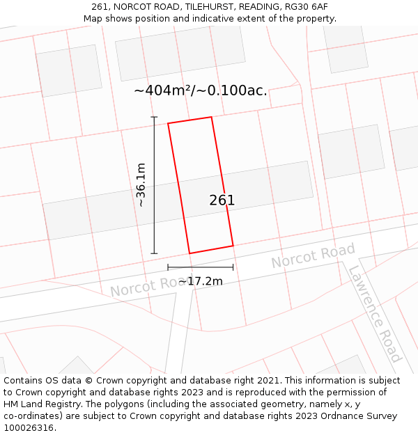 261, NORCOT ROAD, TILEHURST, READING, RG30 6AF: Plot and title map