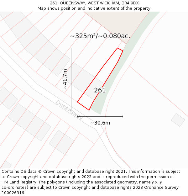 261, QUEENSWAY, WEST WICKHAM, BR4 9DX: Plot and title map