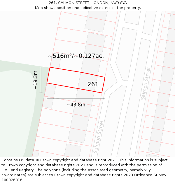 261, SALMON STREET, LONDON, NW9 8YA: Plot and title map