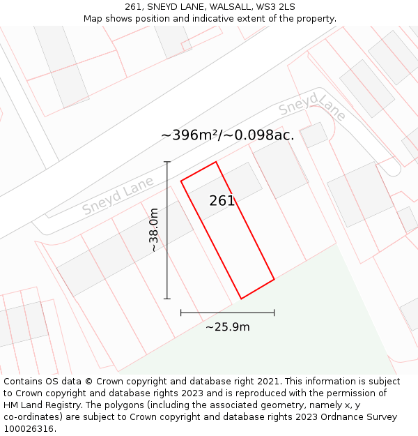 261, SNEYD LANE, WALSALL, WS3 2LS: Plot and title map