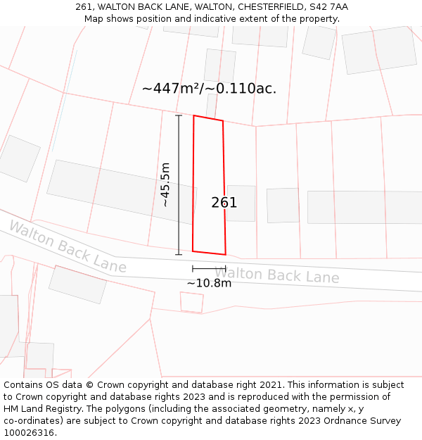 261, WALTON BACK LANE, WALTON, CHESTERFIELD, S42 7AA: Plot and title map