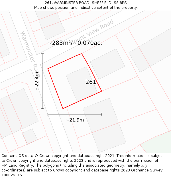 261, WARMINSTER ROAD, SHEFFIELD, S8 8PS: Plot and title map