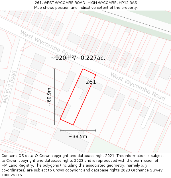261, WEST WYCOMBE ROAD, HIGH WYCOMBE, HP12 3AS: Plot and title map