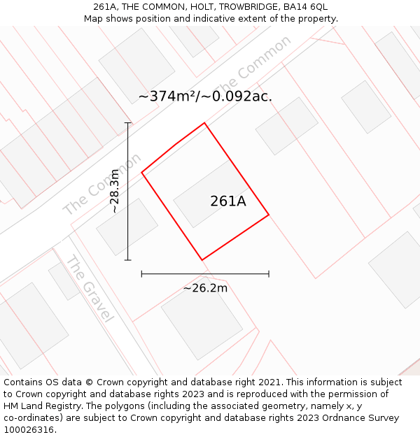261A, THE COMMON, HOLT, TROWBRIDGE, BA14 6QL: Plot and title map