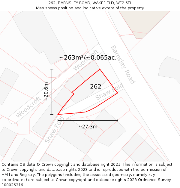 262, BARNSLEY ROAD, WAKEFIELD, WF2 6EL: Plot and title map