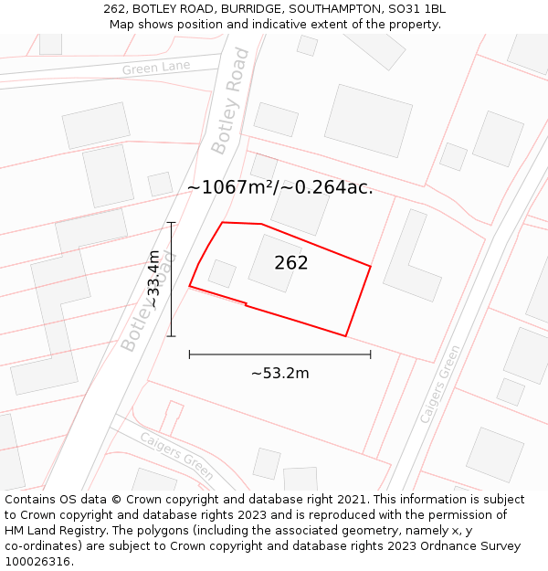262, BOTLEY ROAD, BURRIDGE, SOUTHAMPTON, SO31 1BL: Plot and title map
