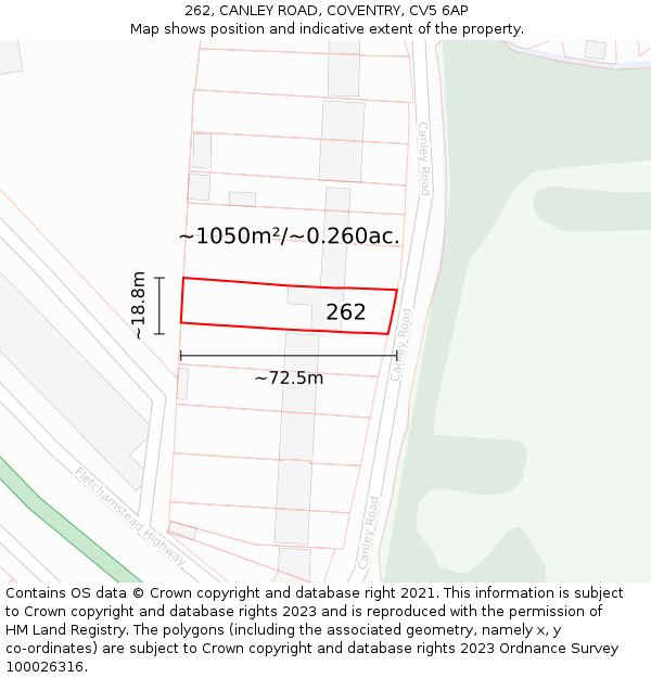 262, CANLEY ROAD, COVENTRY, CV5 6AP: Plot and title map