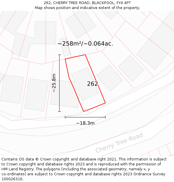 262, CHERRY TREE ROAD, BLACKPOOL, FY4 4PT: Plot and title map