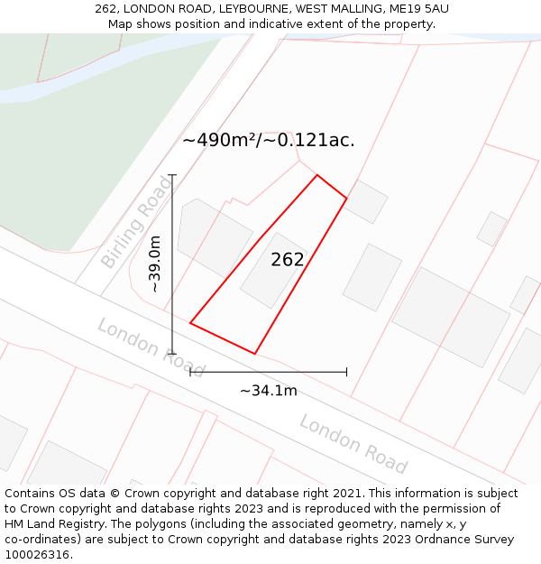 262, LONDON ROAD, LEYBOURNE, WEST MALLING, ME19 5AU: Plot and title map