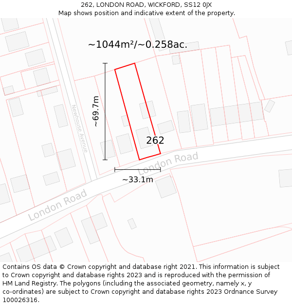 262, LONDON ROAD, WICKFORD, SS12 0JX: Plot and title map