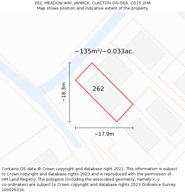 262, MEADOW WAY, JAYWICK, CLACTON-ON-SEA, CO15 2HA: Plot and title map