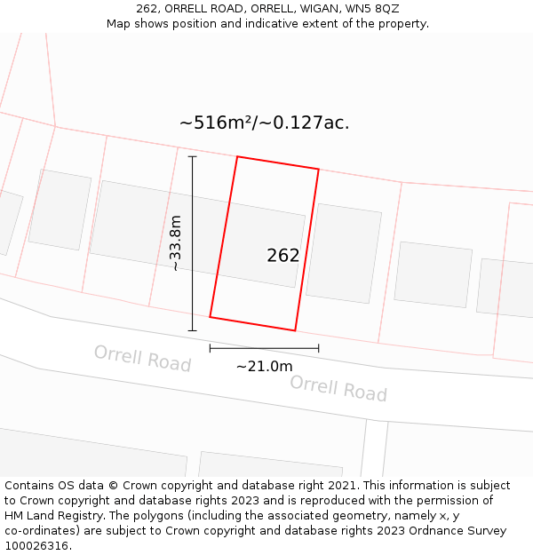 262, ORRELL ROAD, ORRELL, WIGAN, WN5 8QZ: Plot and title map