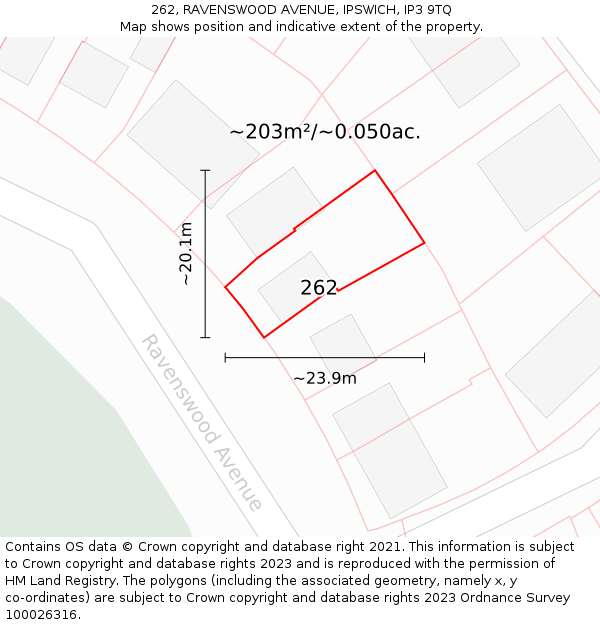 262, RAVENSWOOD AVENUE, IPSWICH, IP3 9TQ: Plot and title map