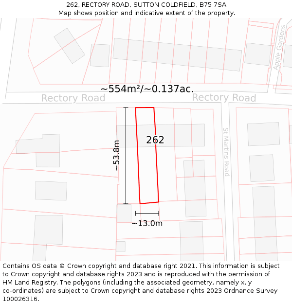 262, RECTORY ROAD, SUTTON COLDFIELD, B75 7SA: Plot and title map