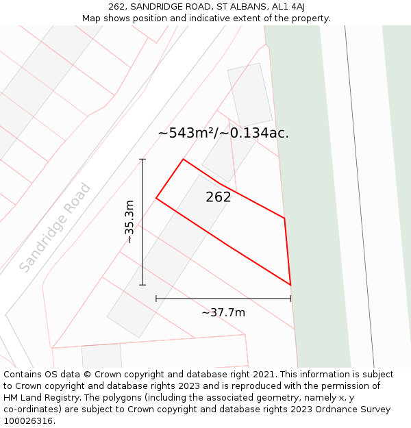 262, SANDRIDGE ROAD, ST ALBANS, AL1 4AJ: Plot and title map