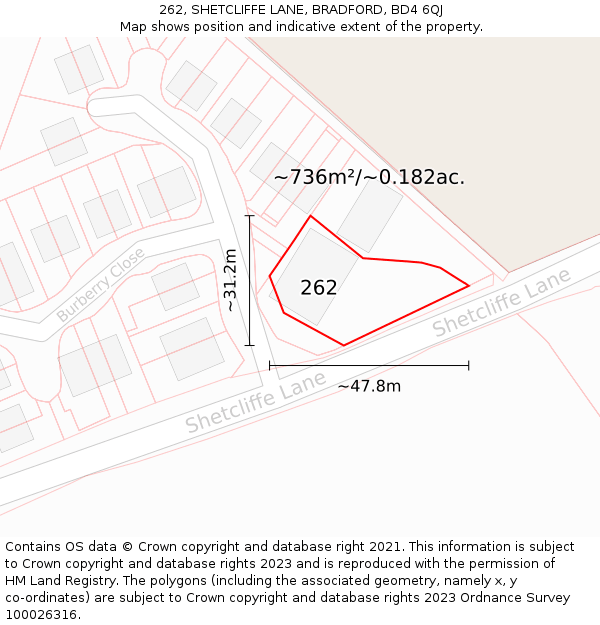 262, SHETCLIFFE LANE, BRADFORD, BD4 6QJ: Plot and title map