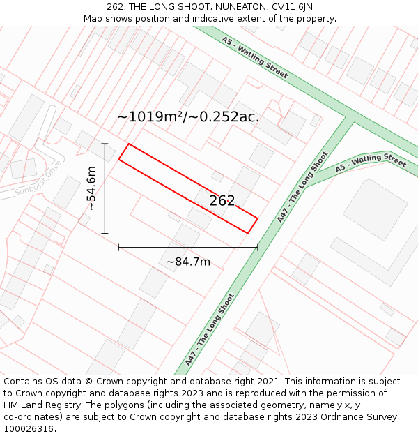 262, THE LONG SHOOT, NUNEATON, CV11 6JN: Plot and title map