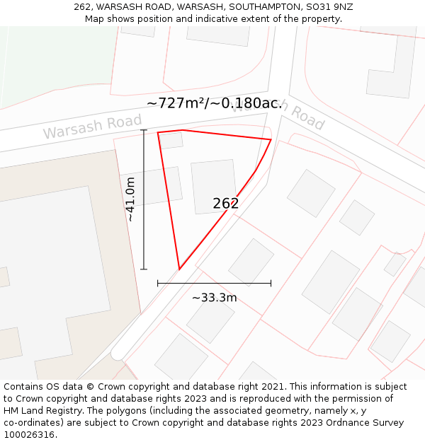 262, WARSASH ROAD, WARSASH, SOUTHAMPTON, SO31 9NZ: Plot and title map