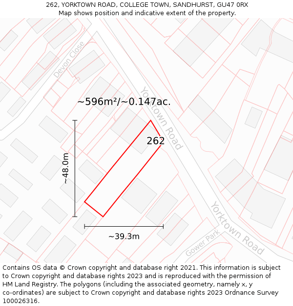 262, YORKTOWN ROAD, COLLEGE TOWN, SANDHURST, GU47 0RX: Plot and title map
