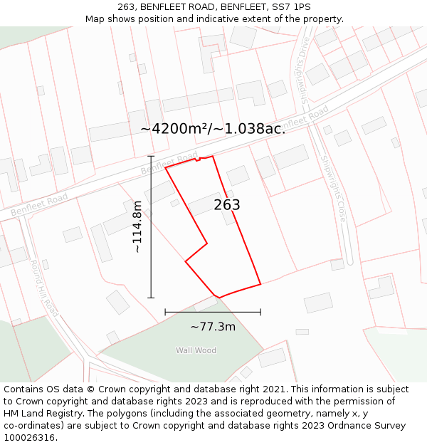 263, BENFLEET ROAD, BENFLEET, SS7 1PS: Plot and title map