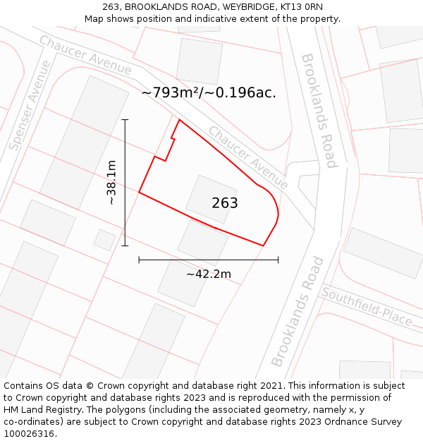 263, BROOKLANDS ROAD, WEYBRIDGE, KT13 0RN: Plot and title map