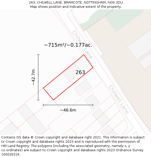 263, CHILWELL LANE, BRAMCOTE, NOTTINGHAM, NG9 3DU: Plot and title map