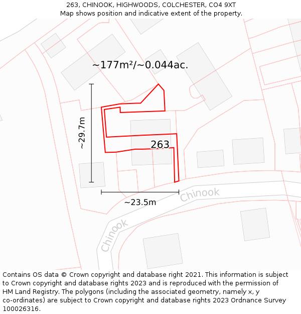263, CHINOOK, HIGHWOODS, COLCHESTER, CO4 9XT: Plot and title map