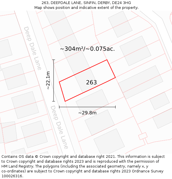 263, DEEPDALE LANE, SINFIN, DERBY, DE24 3HG: Plot and title map